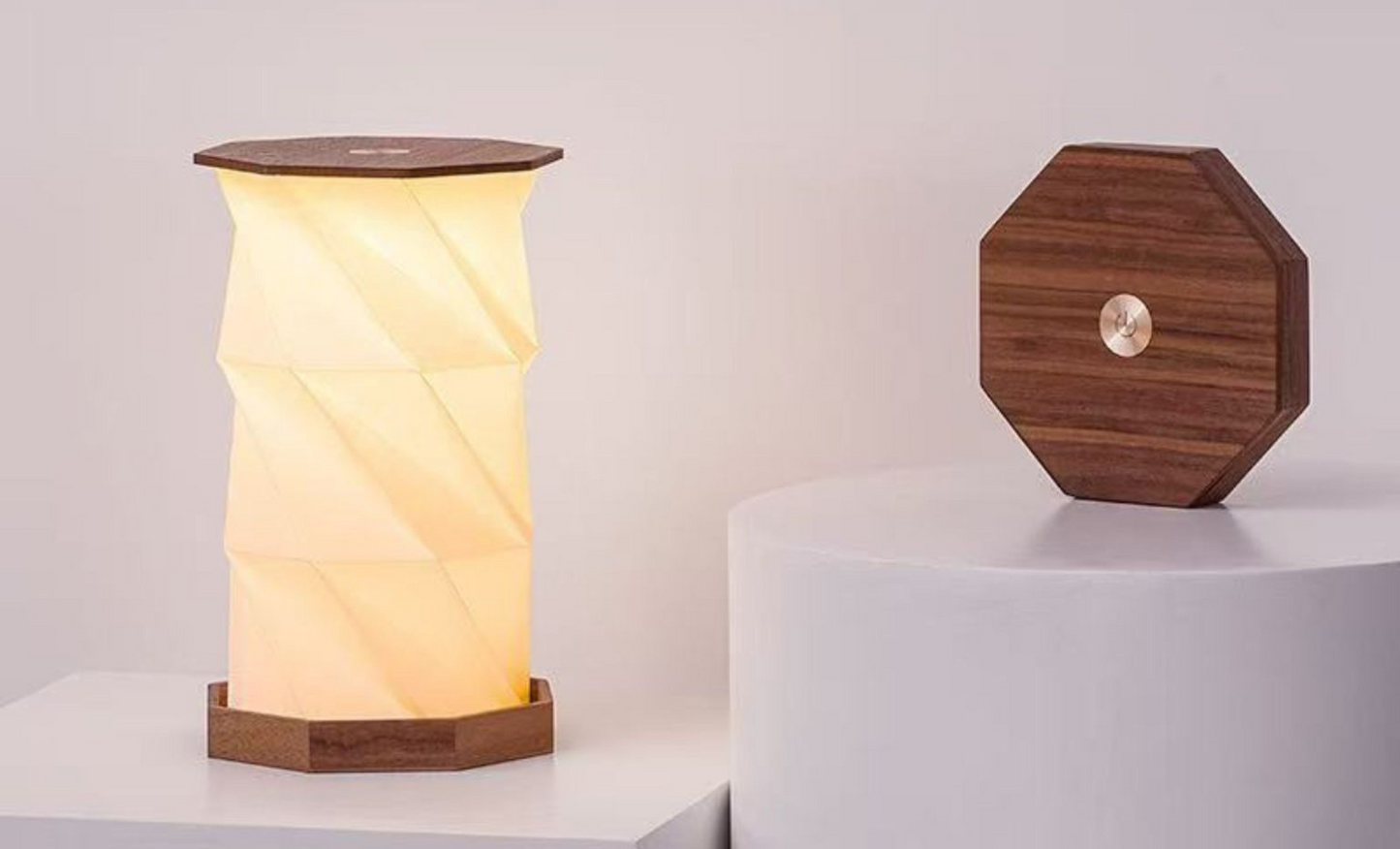 Twist hexagonal lamp- walnut