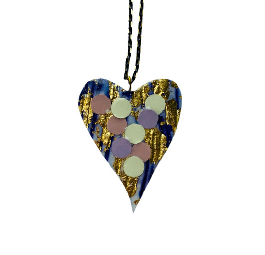 Crush sgraffito textile necklace in lilac/gold with dot details