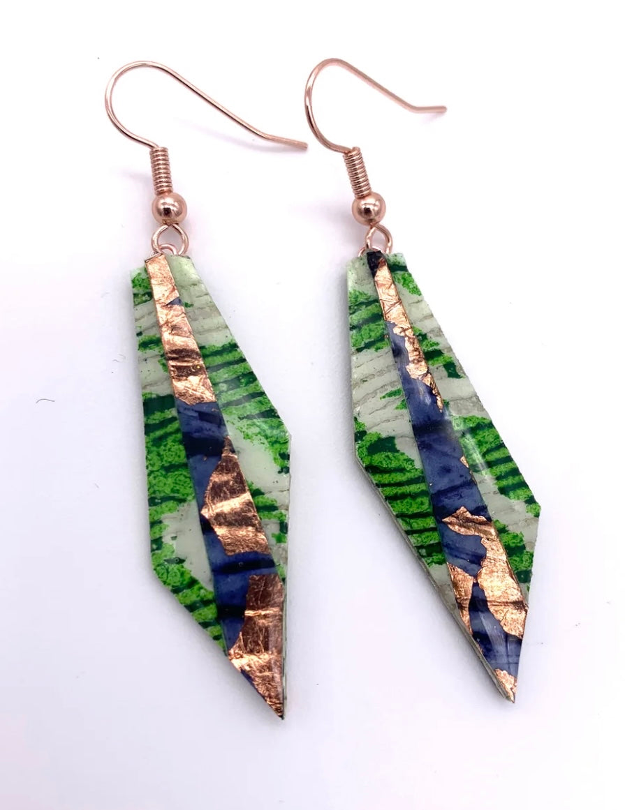 Mini Beluah earrings in lime / rose gold /indigo