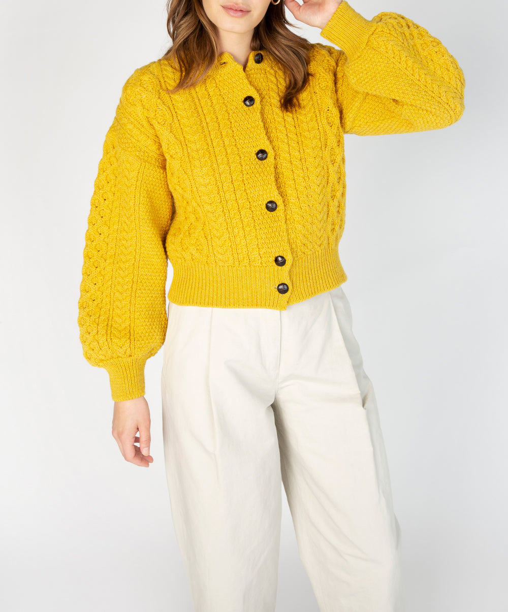 Cropped Aran Cardigan -sunflower yellow