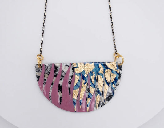 Bláth batik necklace in charcoal/deep-rose/gold/blue