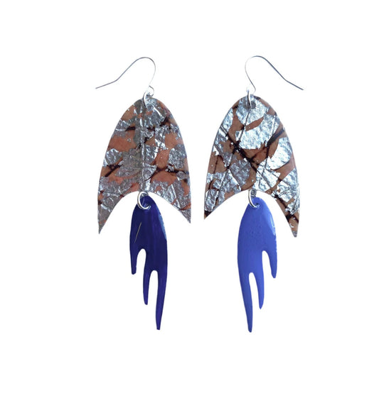 Mesoglea sgraffito earrings in umber/silver/cornflower/midnight