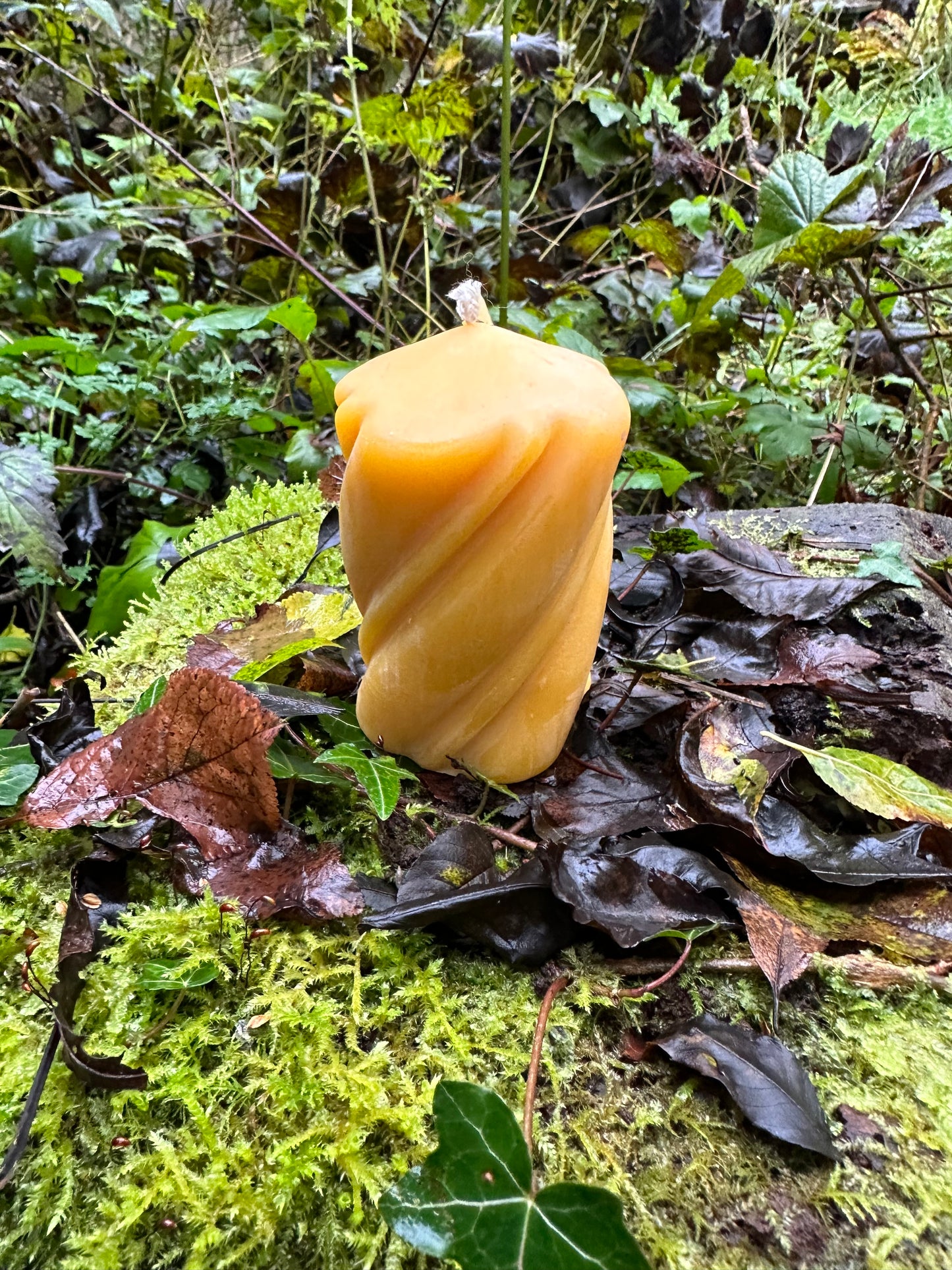 Solid beeswax pillar candle -twisted
