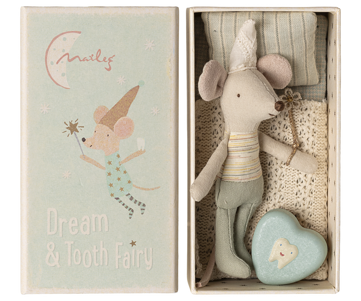 Tooth fairy mouse little brother in matchbox - blue