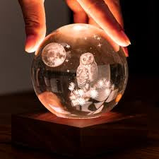 Owl and moon amber crystal light