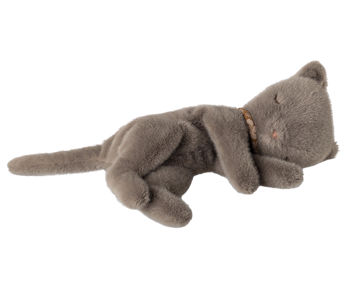 Sleeping kitten plush medium grey