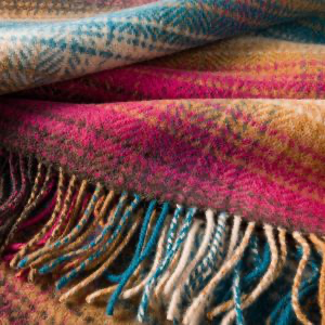 Merino wool cashmere throw pink orange teal