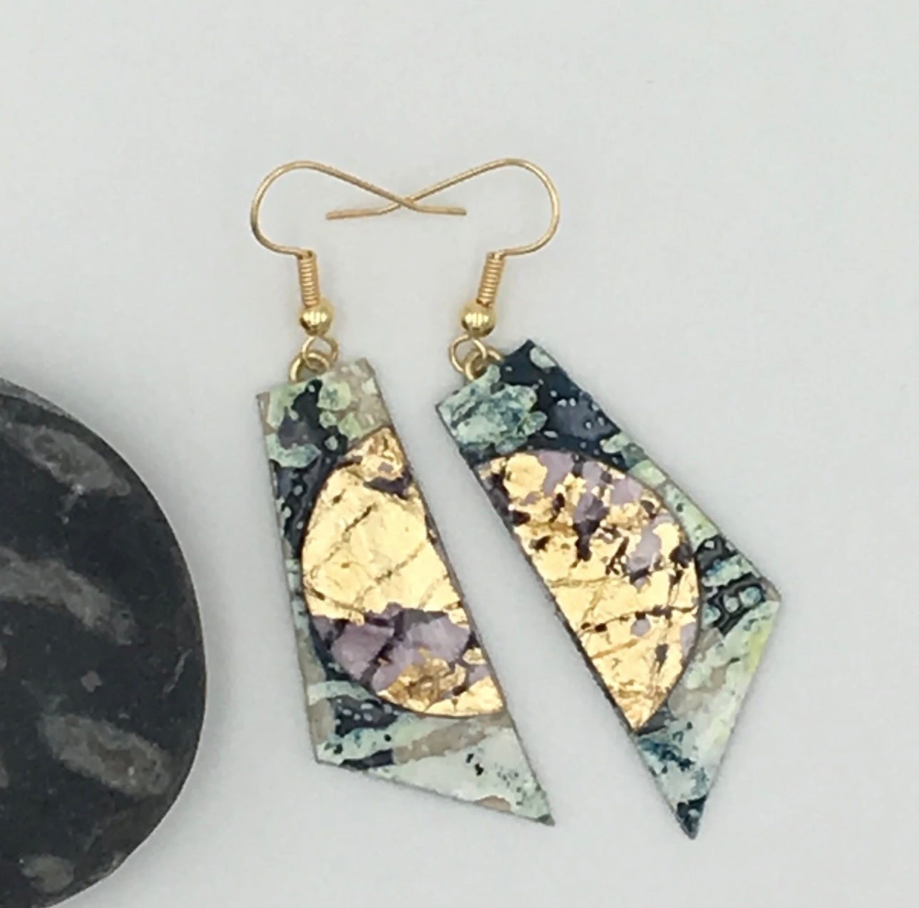 Cora batik textile earrings dark green charcoal