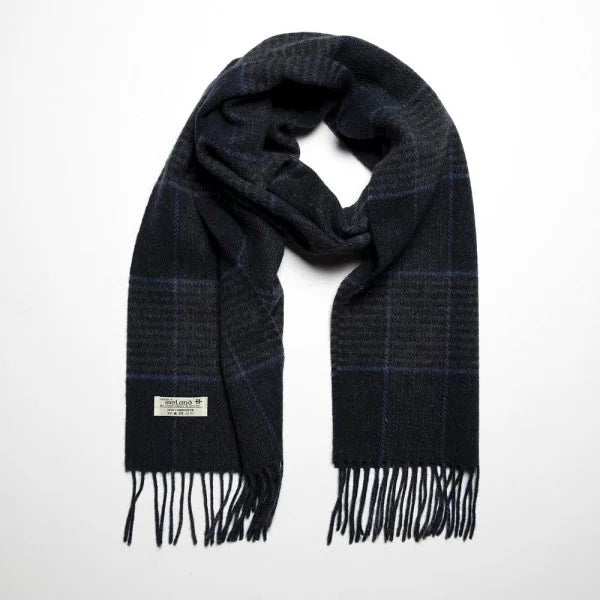 Irish Wool Scarf Medium Charcoal Indigo Glencheck