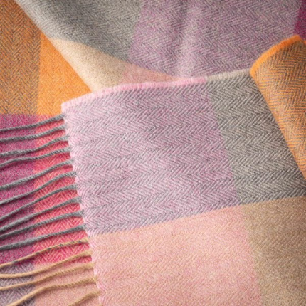 Merino luxury wool scarf , pink /mustard