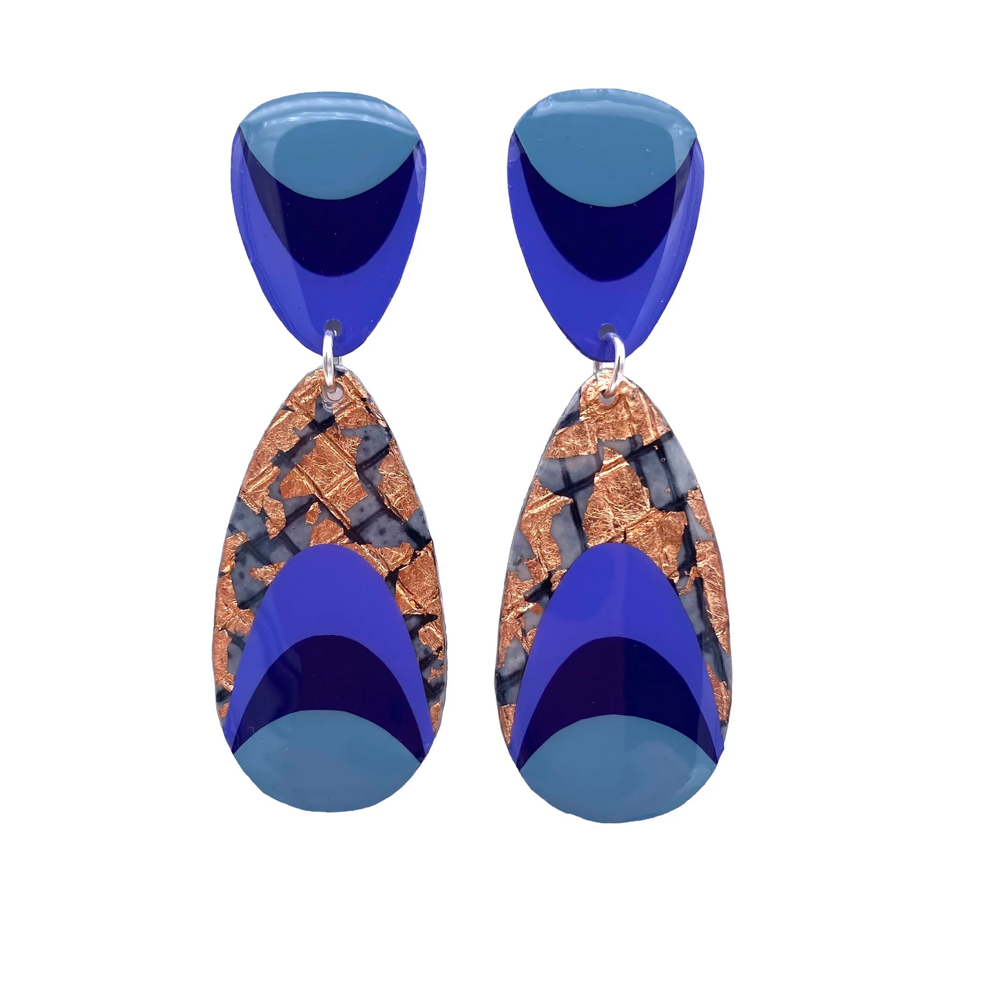 M’anam sgraffito earrings in cornflower/sapphire/rose-gold/black