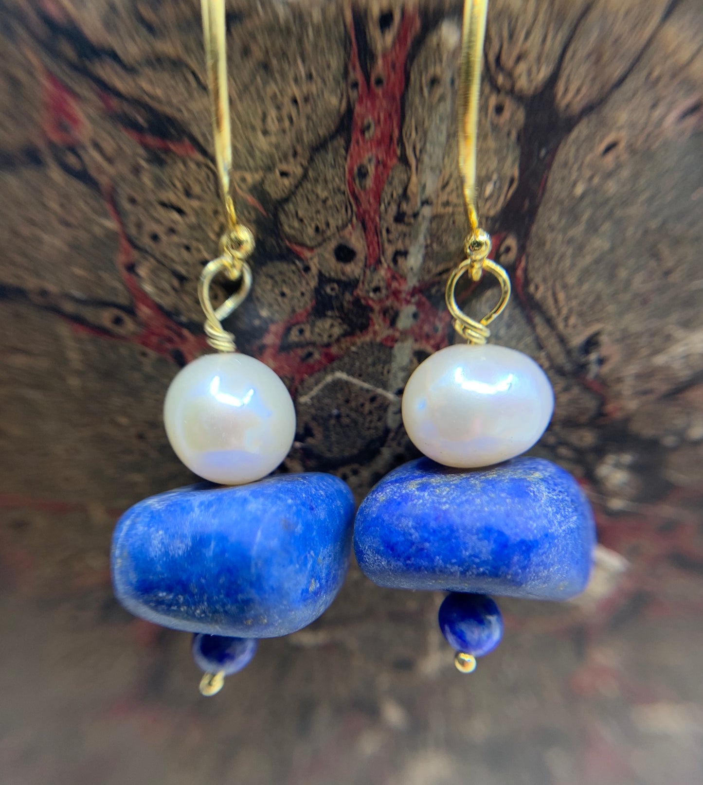 Gold Vermeil Lapis & Pearl Earrings