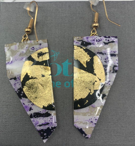Coquette batik textile earrings - purple / gold / black