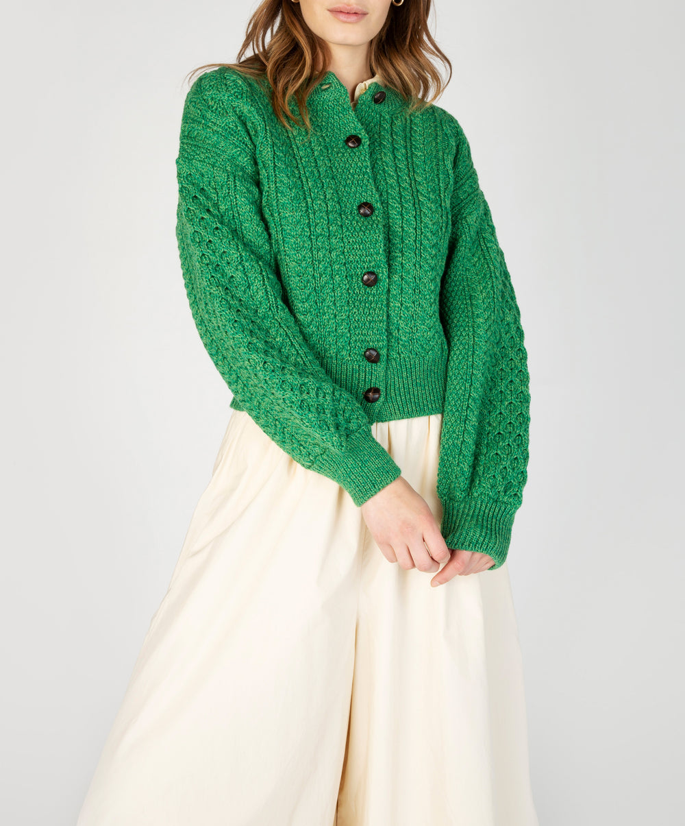 Cropped Aran cardigan - green