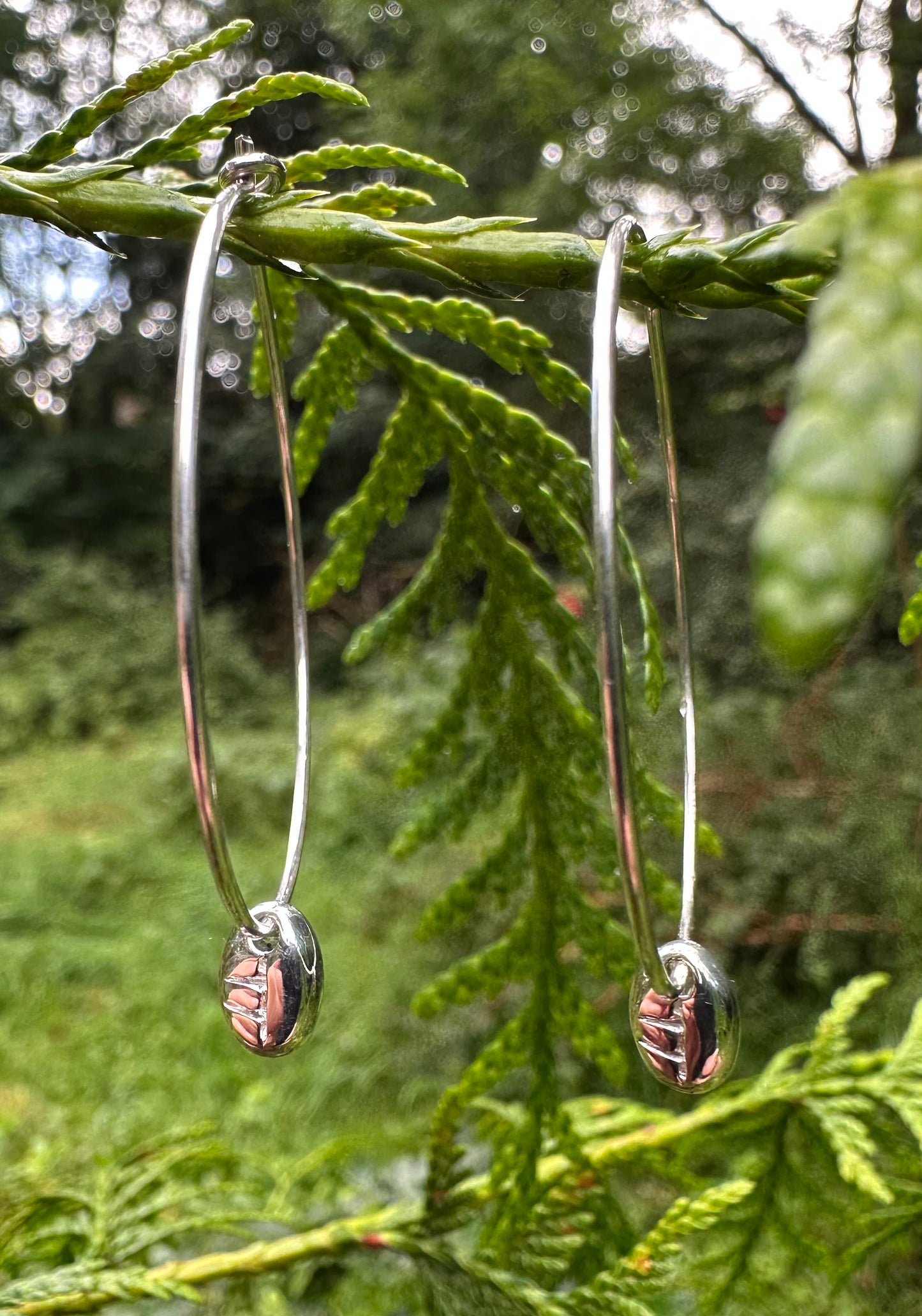 Ogham treasure carved Oak hoop earrings