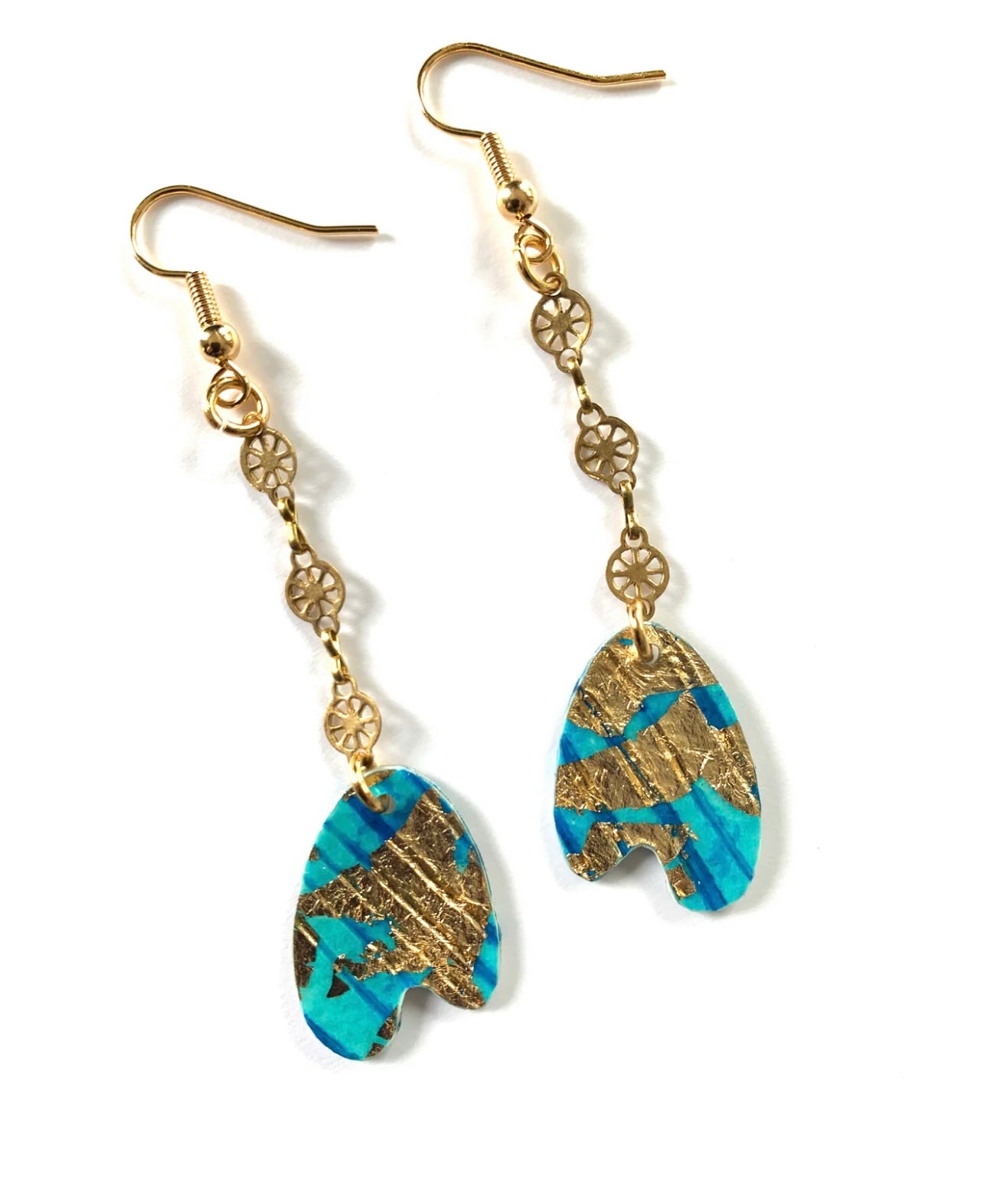 Dola sgraffito textile earrings in turquoise/gold