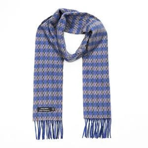 Irish cashmere wool scarf - blue beige check