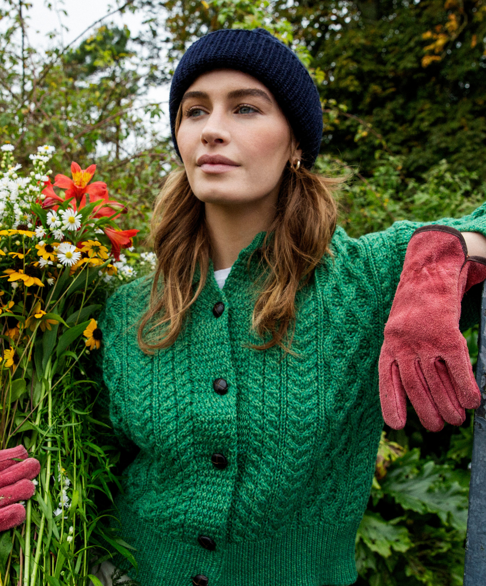 Cropped Aran cardigan - green