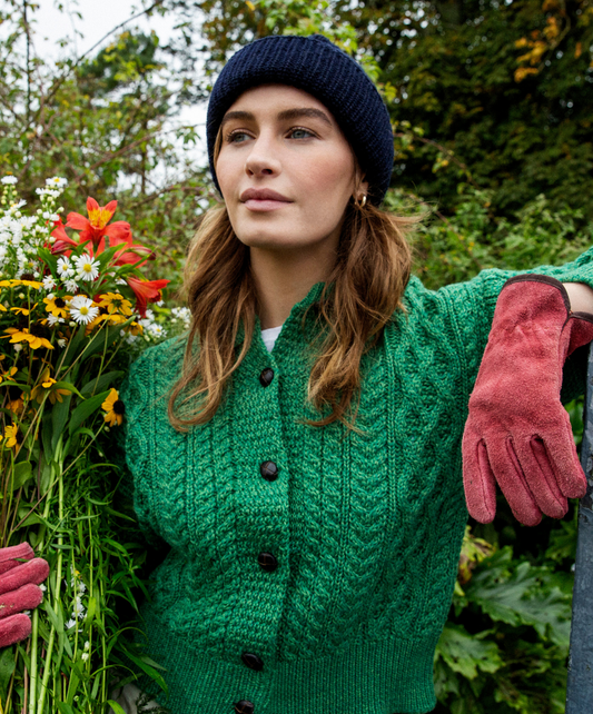 Cropped Aran cardigan - green