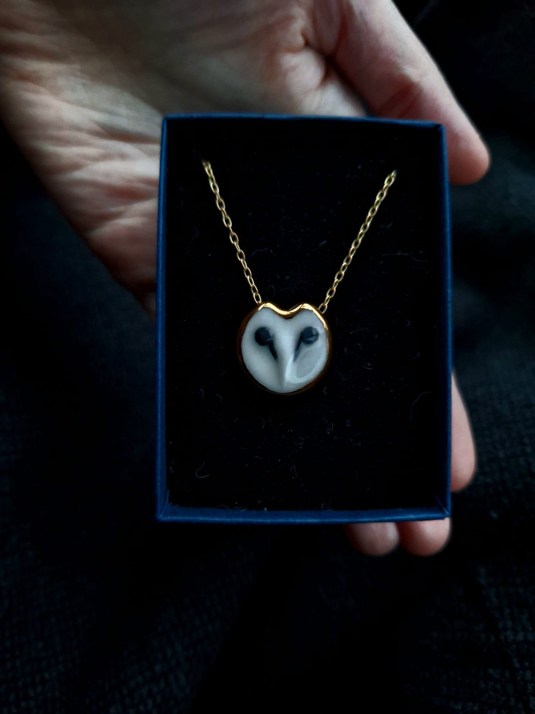 Barn owl porcelain necklace