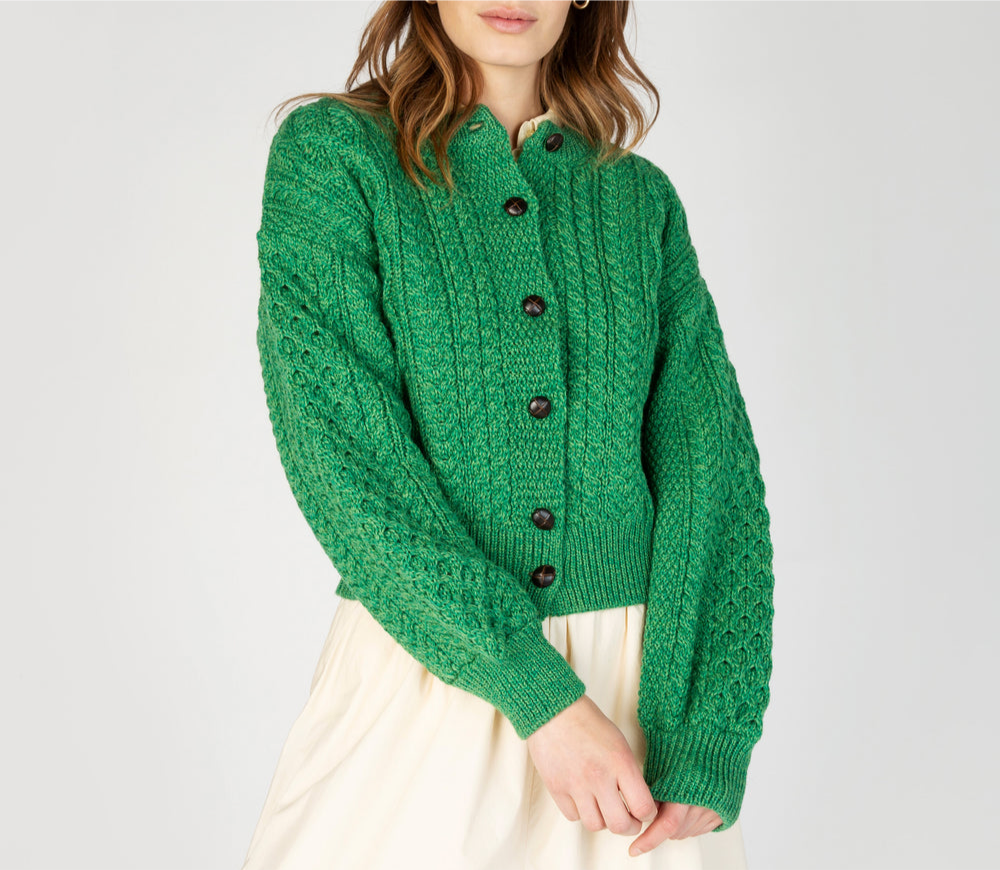 Cropped Aran cardigan - green