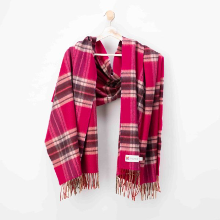 Oversized Merino Scarf Pink Purple Plaid