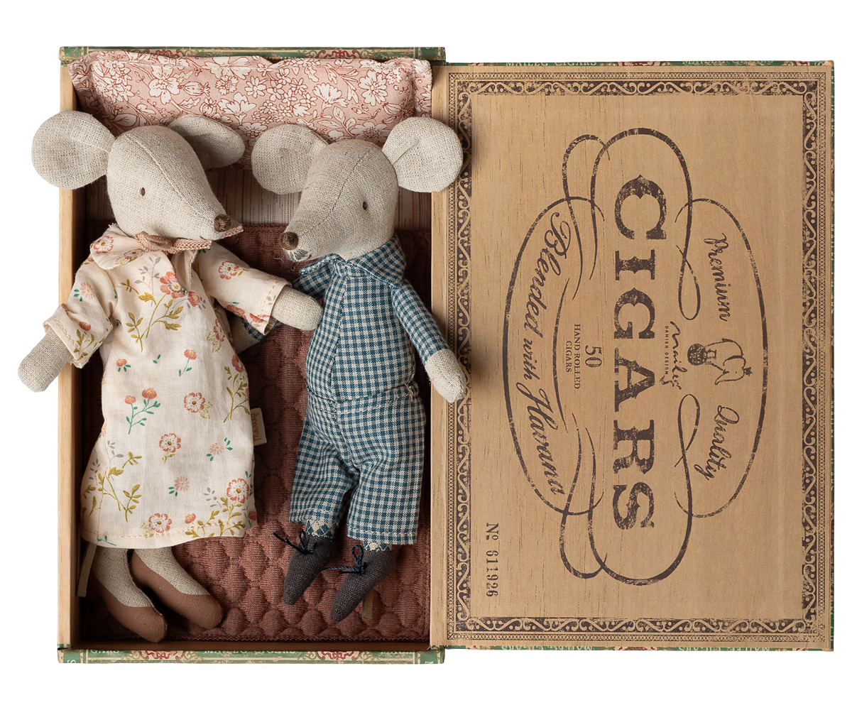 Grandma and Grandpa mice in Cigar box