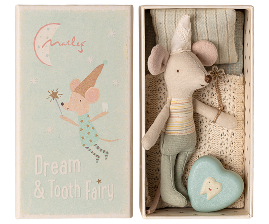 Tooth fairy mouse little brother in matchbox - blue