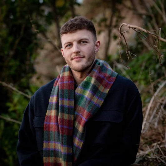 Irish Wool Scarf Long Mustard Green Rust Check