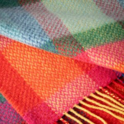 Merino Wool Cashmere Throw Bright Yellow, Pink And Green Check