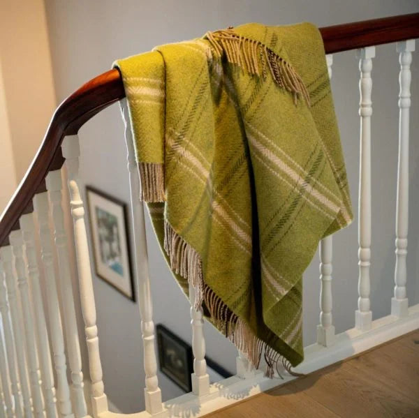 Merino Wool Cashmere Throw Green Beige Cream Overcheck