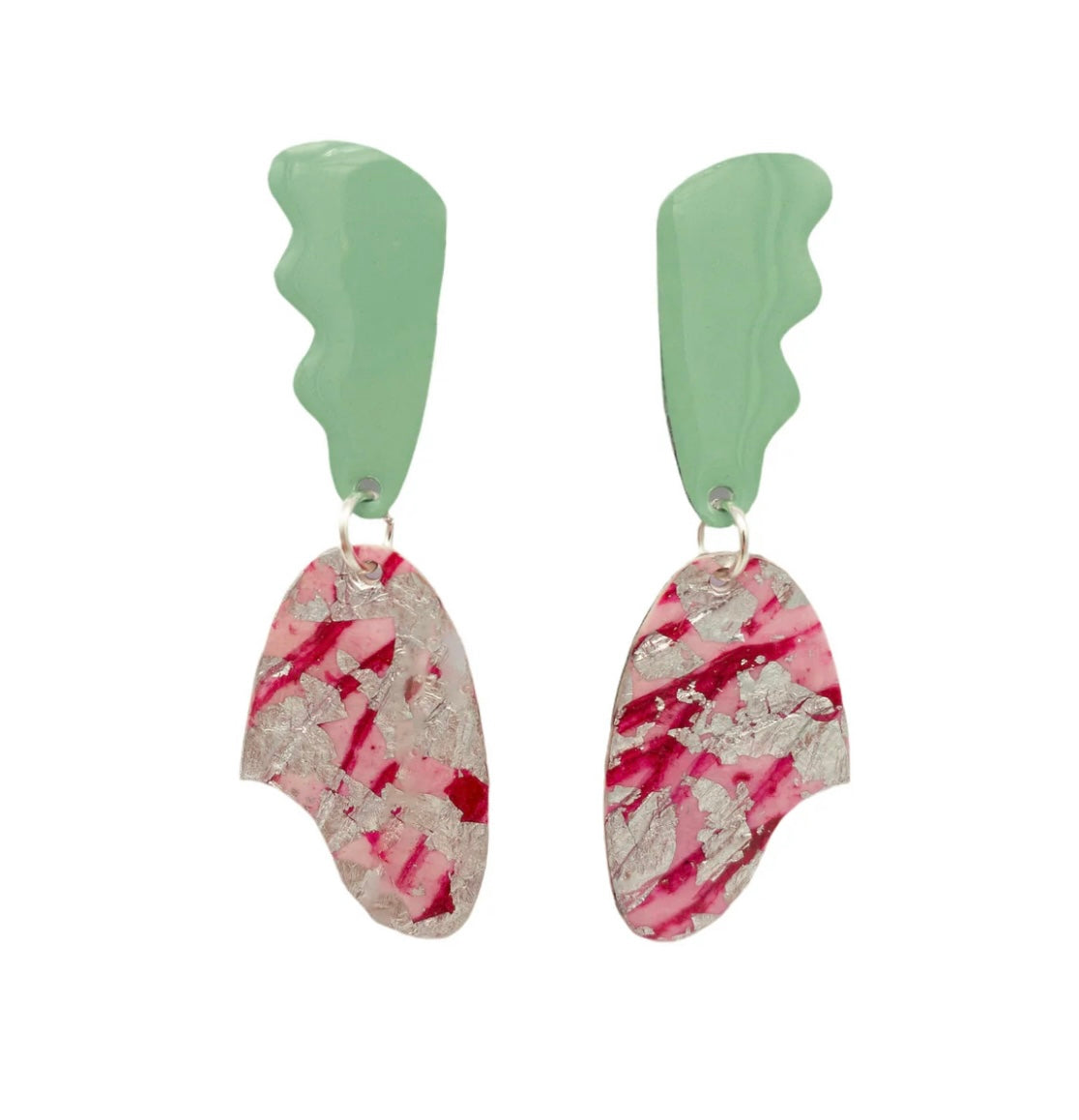 Tidal sgraffito textile earrings in seafoam/pink/silver