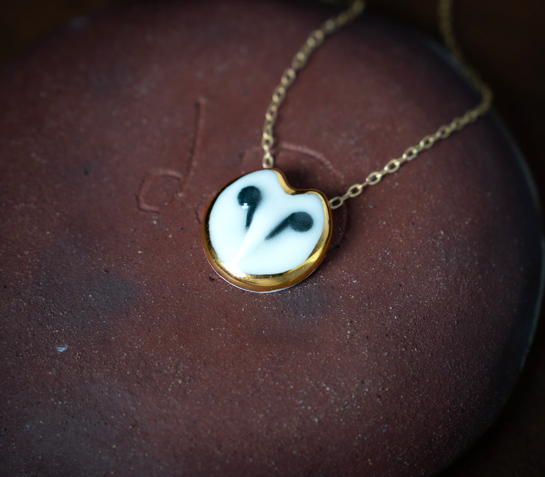 Barn owl porcelain necklace