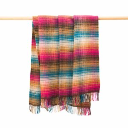 Merino wool cashmere throw pink orange teal