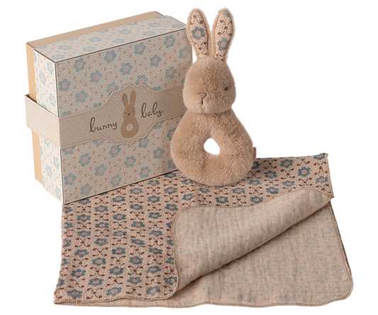 Rabbit rattle set -cream peach