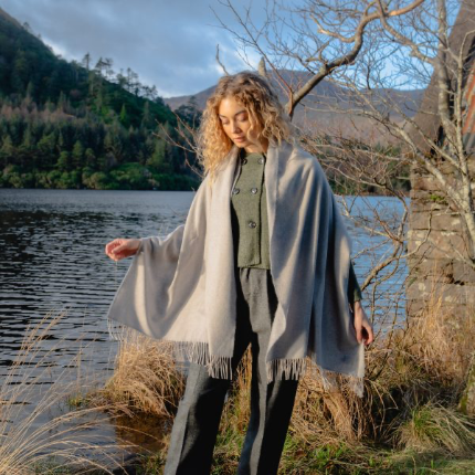 Oversized Merino Wrap Grey Oyster