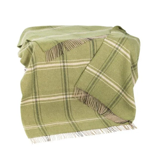 Merino Wool Cashmere Throw Green Beige Cream Overcheck