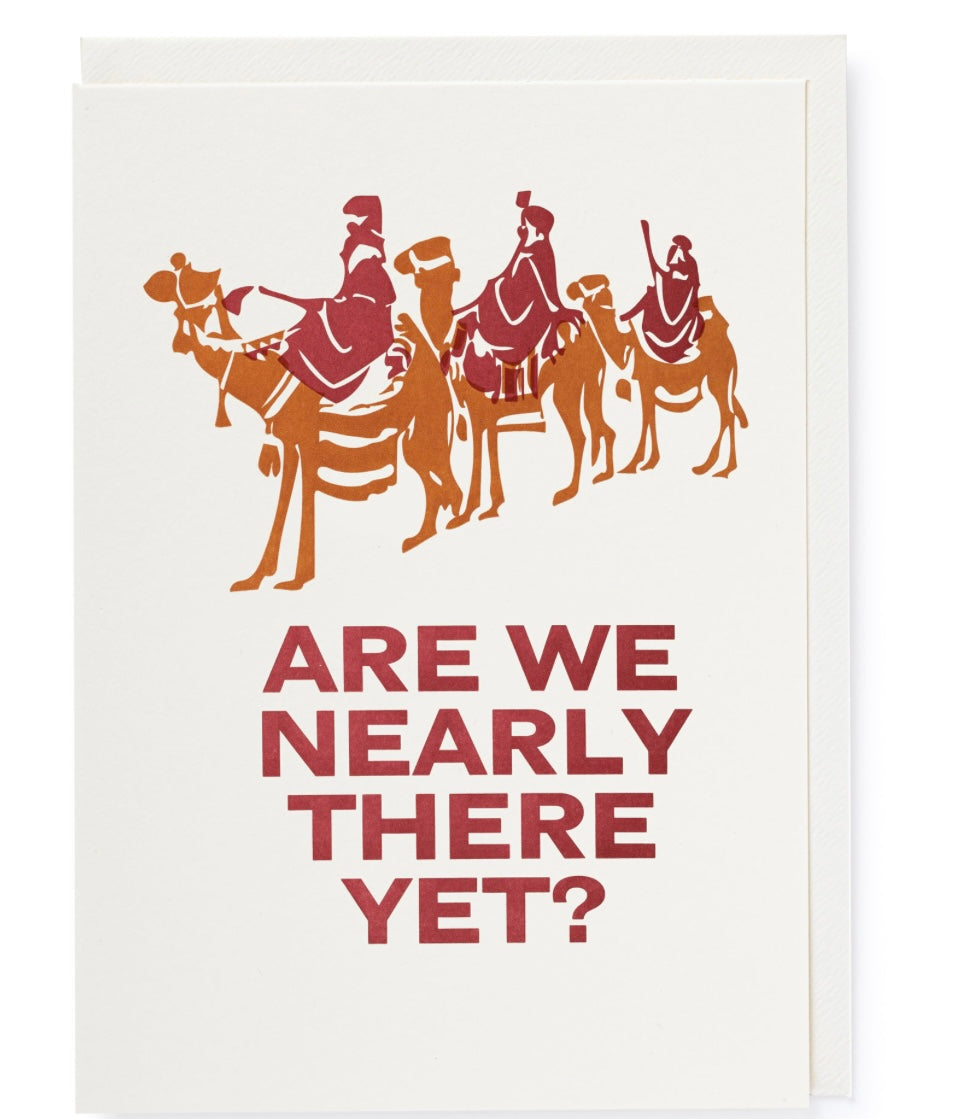 Are we nearly there yet , pack of 5 letterpress cards