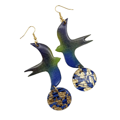 Bird Disc Earrings Green / blue