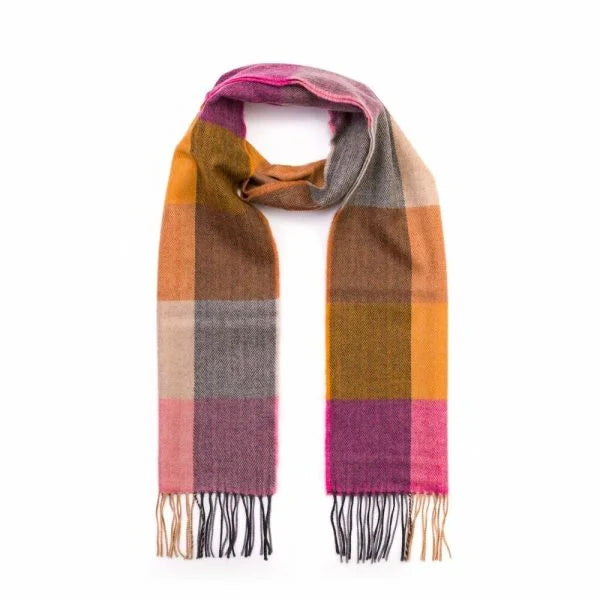 Merino luxury wool scarf , pink /mustard