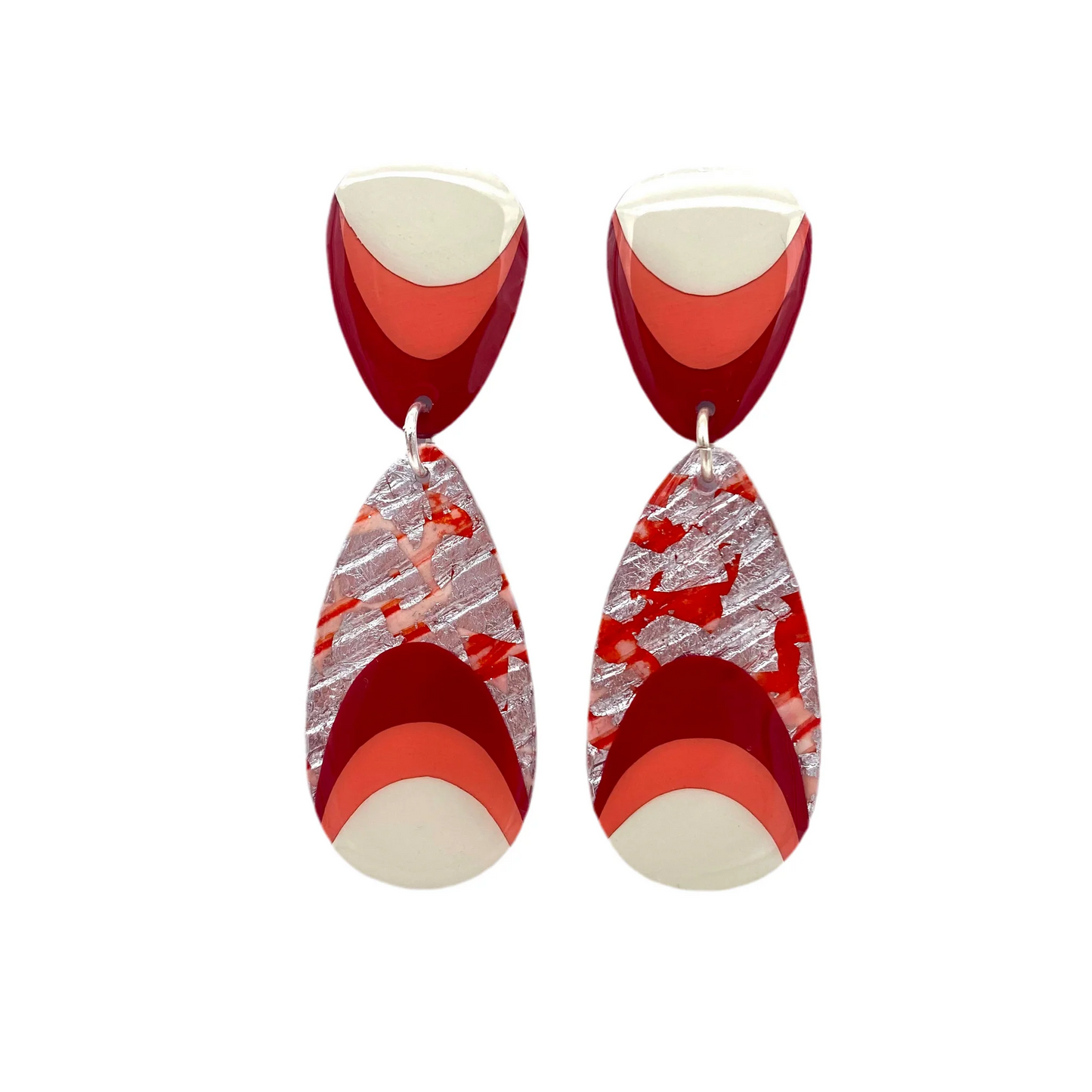 M’anam sgraffito earrings in coral/silver/ruby/cream/tangerine
