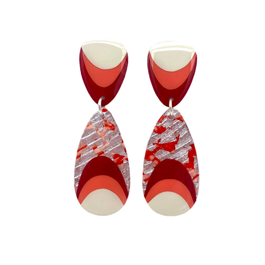 M’anam sgraffito earrings in coral/silver/ruby/cream/tangerine