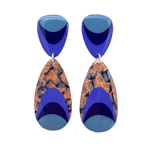 M’anam sgraffito earrings in cornflower/sapphire/rose-gold/black