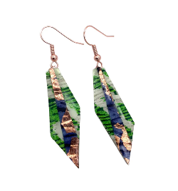 Mini Beulah batik textile earrings in lime/indigo/rose-gold