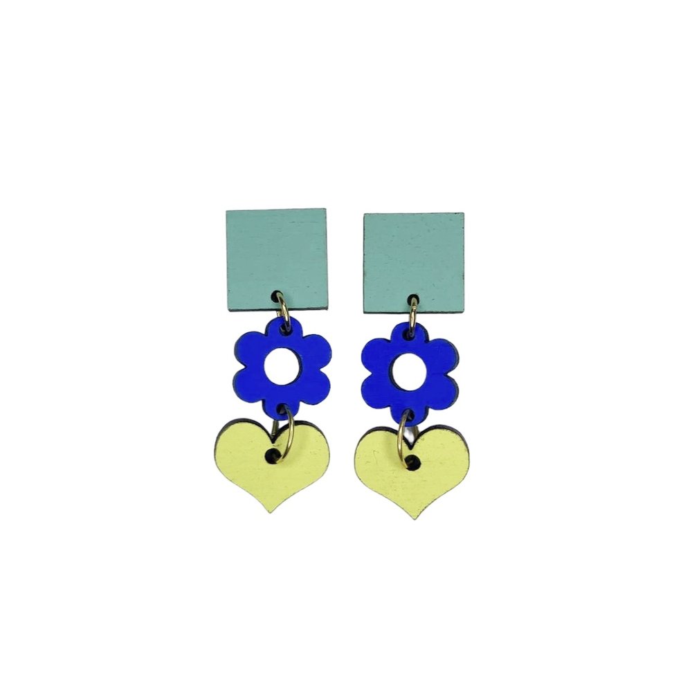 Ava earrings in duck egg green , cobalt blue and lemon