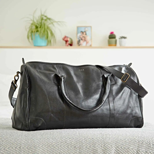 Black leather hold-all bag