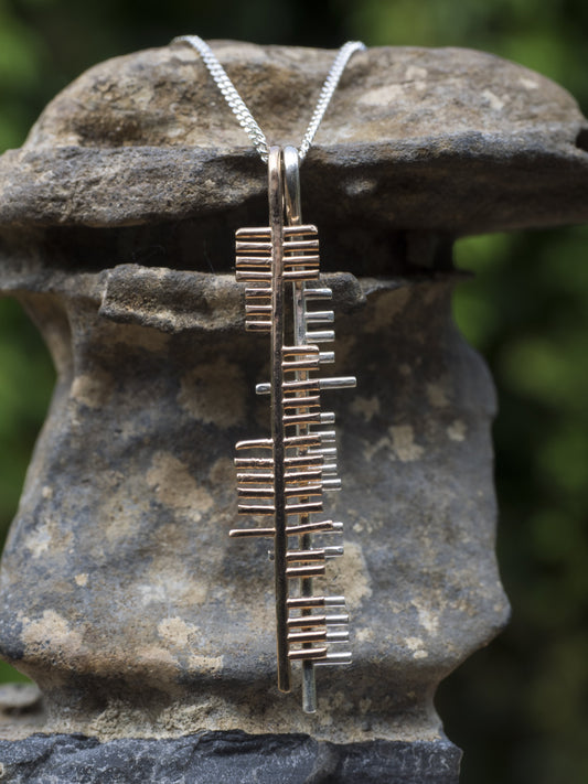 Health and Happiness , silver and gold pendant.