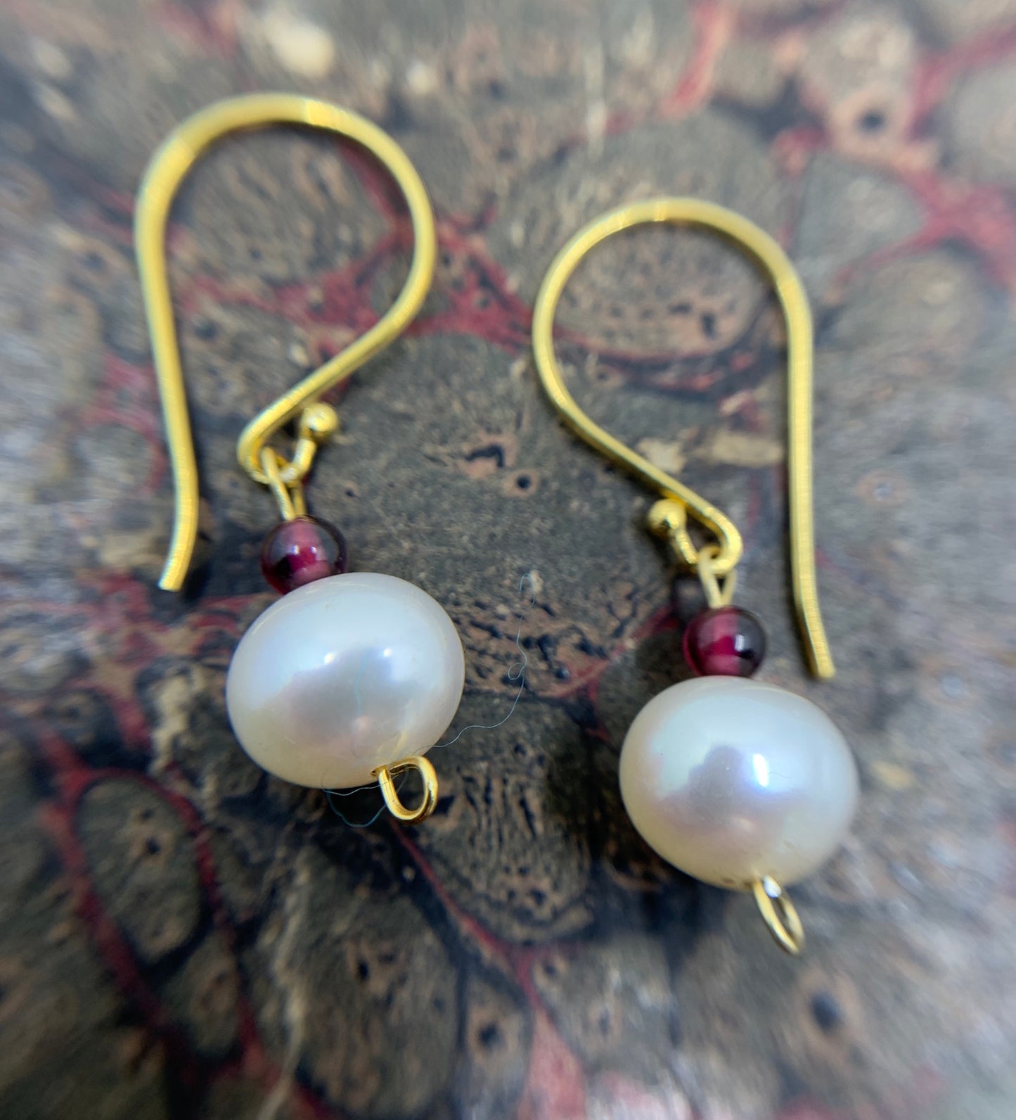 Gold Vermeil Petite Pearl & Garnet drop earrings