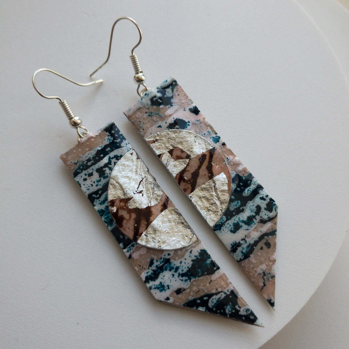 Nella batik textile earrings in teal/silver/umber