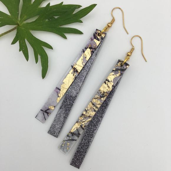 Rothlu  Dulra Batik textile earrings Long skinny earrings